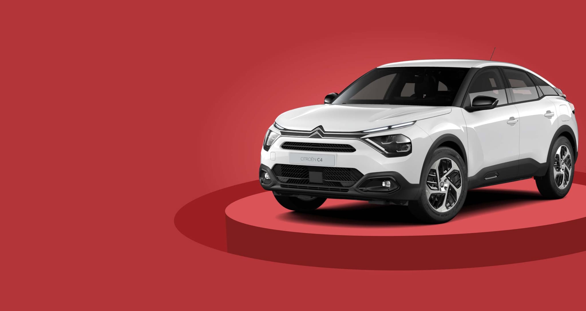 Présentation sur fond rouge de la version Feel Pack de Citroën C4