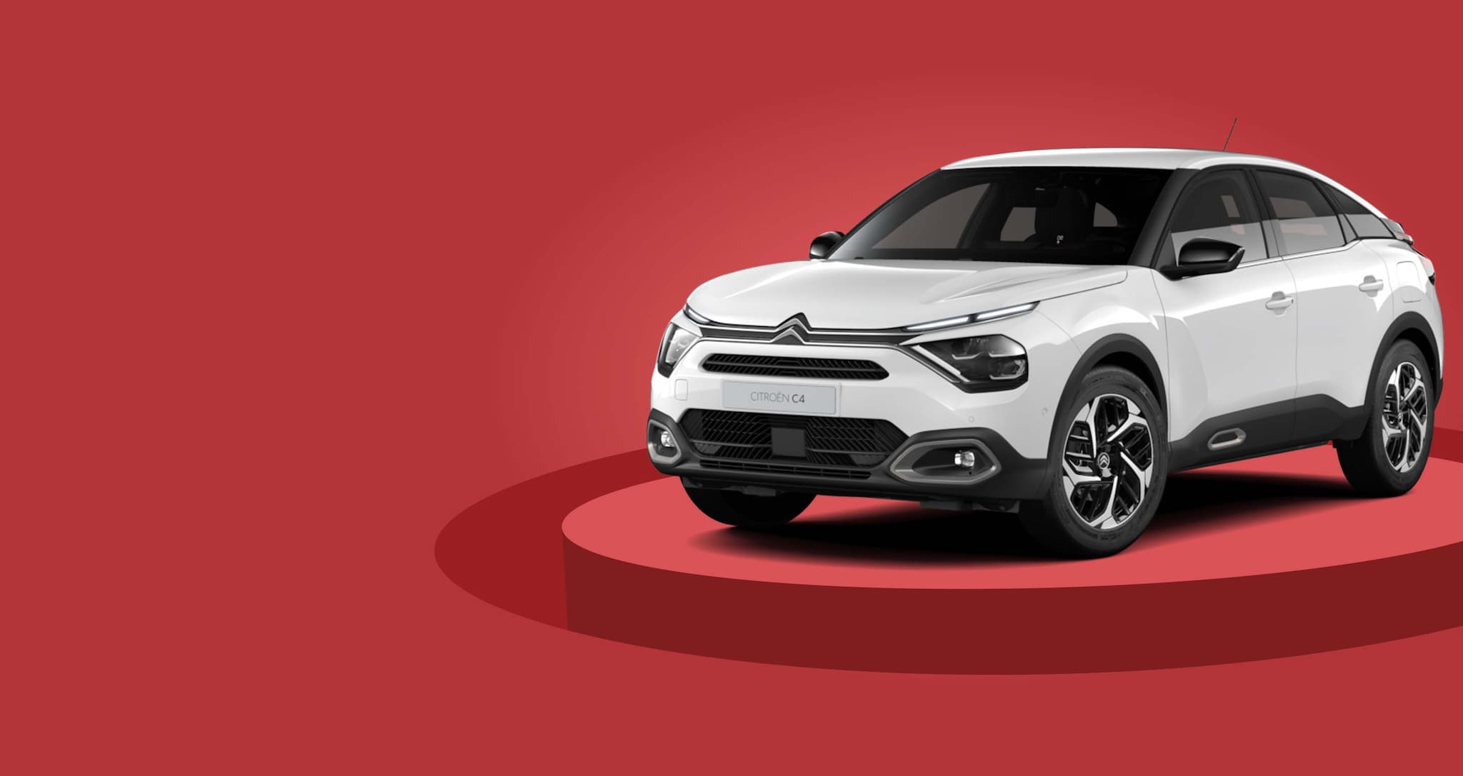 Présentation sur fond rouge de la version Shine Pack de Citroën C4