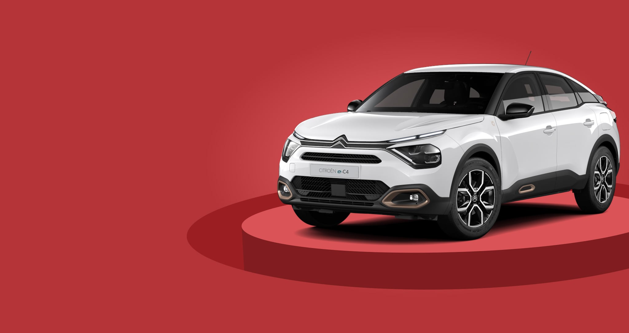 Présentation sur fond rouge de la version C-Series de Citroën ë-C4